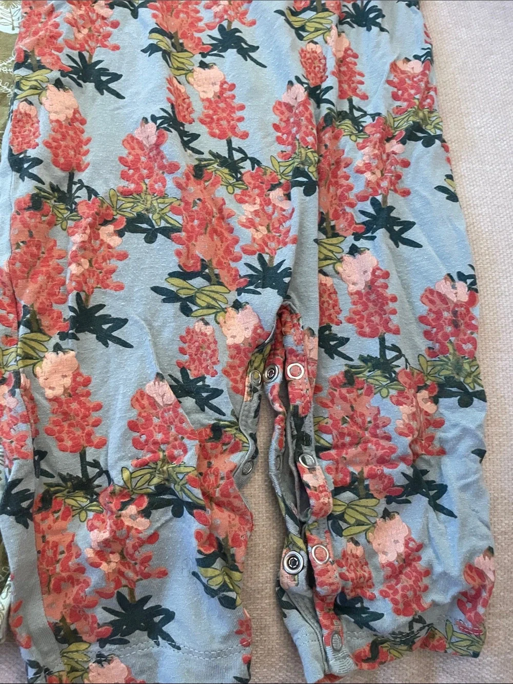kate quinn Set of Olive Green Floral and Blue and Coral Floral Onesies